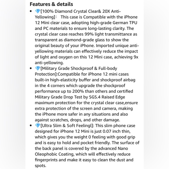 iPhone 12 Mini Case,Diamond Crystal Clear Case,Hard PC Back Soft TPU Bumper Slim - Picture 6 of 11